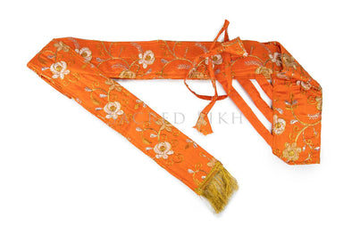 Thalvar Gatra Orange with White Gold Silver Floral Design