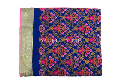 Rumalla Sahib Single Blue with Pink Floral Design
