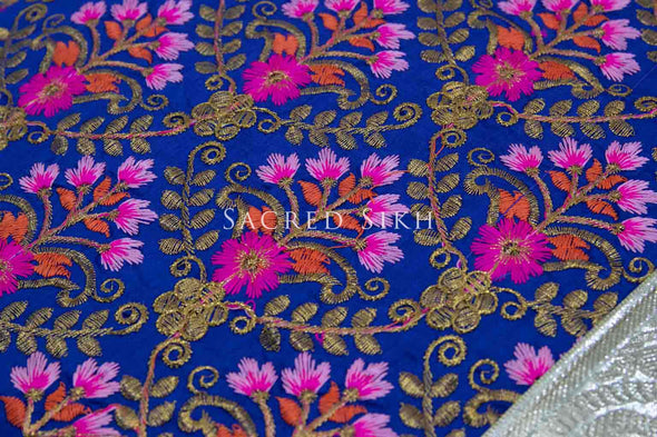 Rumalla Sahib Single Blue with Pink Floral Design