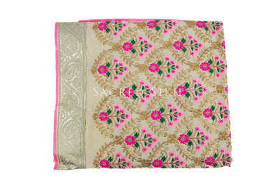 Rumalla Sahib Gold with Pink Floral Design