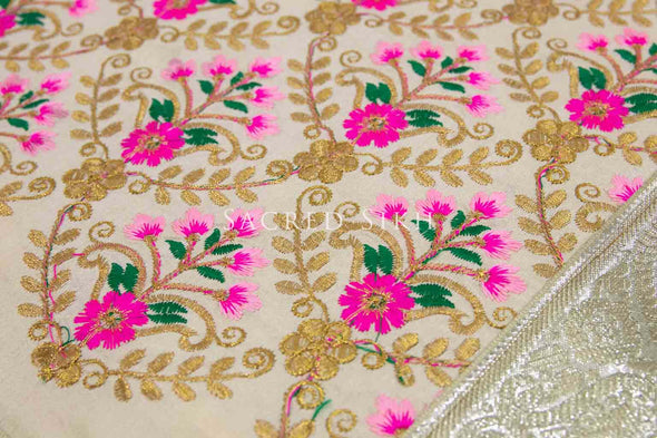 Rumalla Sahib Gold with Pink Floral Design