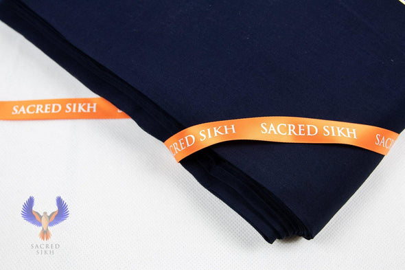 Navy blue turban material with Sacred Sikh orange ribbon