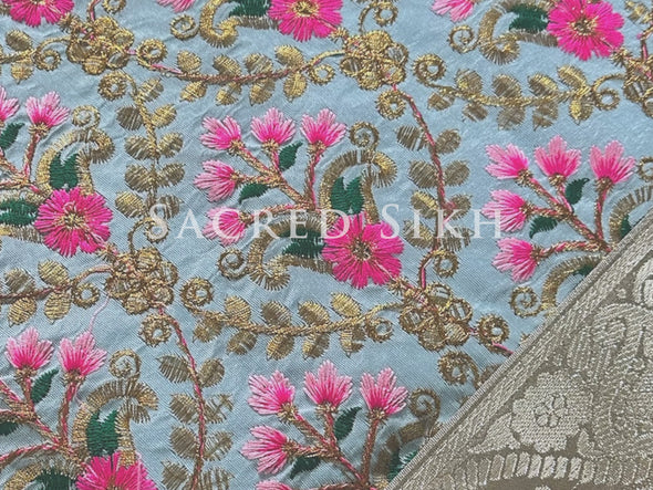 Rumalla Sahib Single Baby Blue with Pink Floral