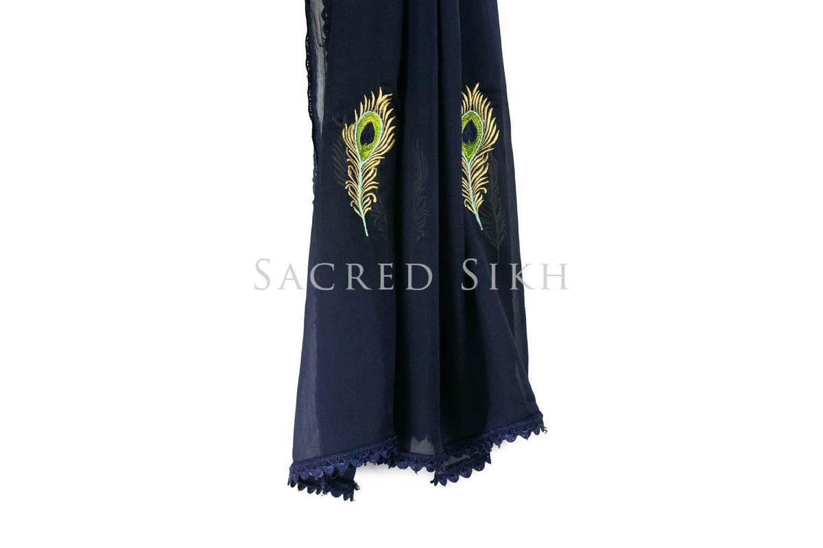 Chuni Navy Peacock Design with Navy Lace – Sacred Sikh