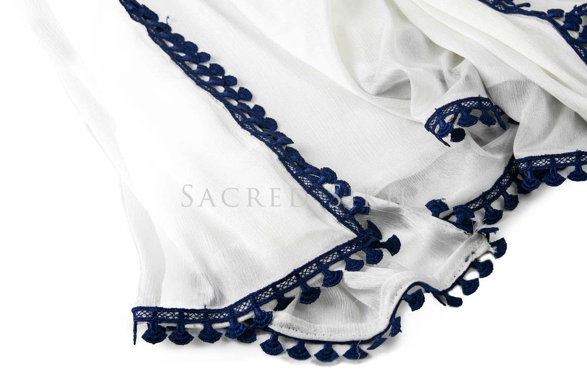 Chuni White with Navy Blue Lace – Sacred Sikh