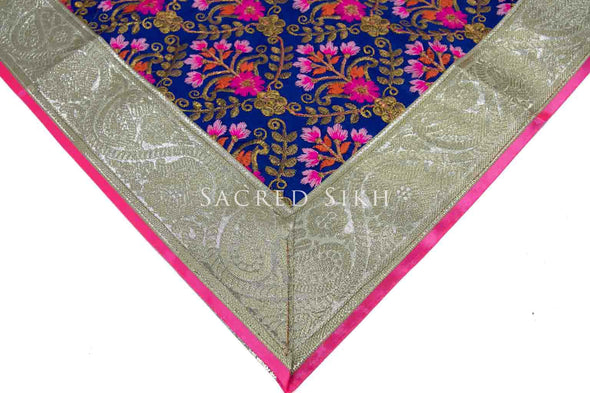 Rumalla Sahib Single Blue with Pink Floral Design