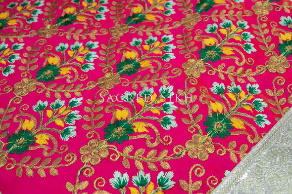 Rumalla Sahib Bright Pink with Green Floral Design