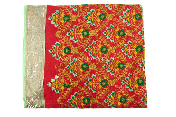 Rumalla Sahib Dusty Orange/Red with Green Floral Design