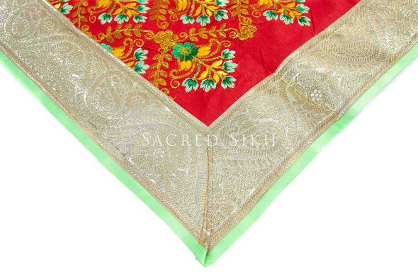 Rumalla Sahib Dusty Orange/Red with Green Floral Design