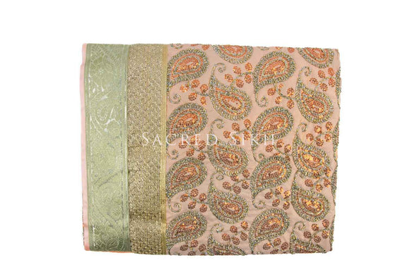 Rumalla Sahib Light Peach Sequence with Paisley Design