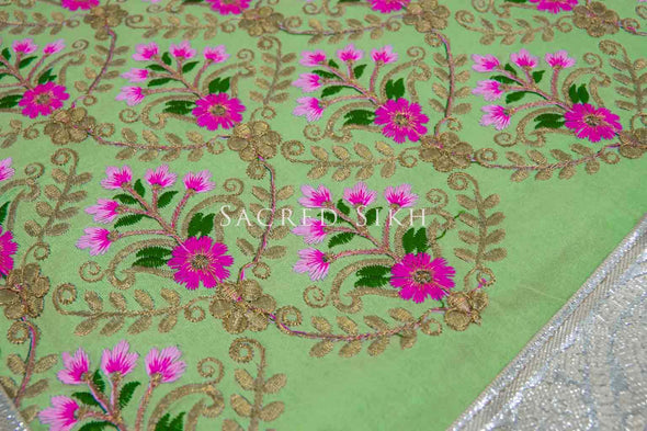 Rumalla Sahib Pistachio Green with Pink Floral Design