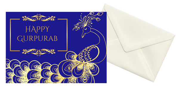 Gurpurab Greeting Card - Gold Peacock